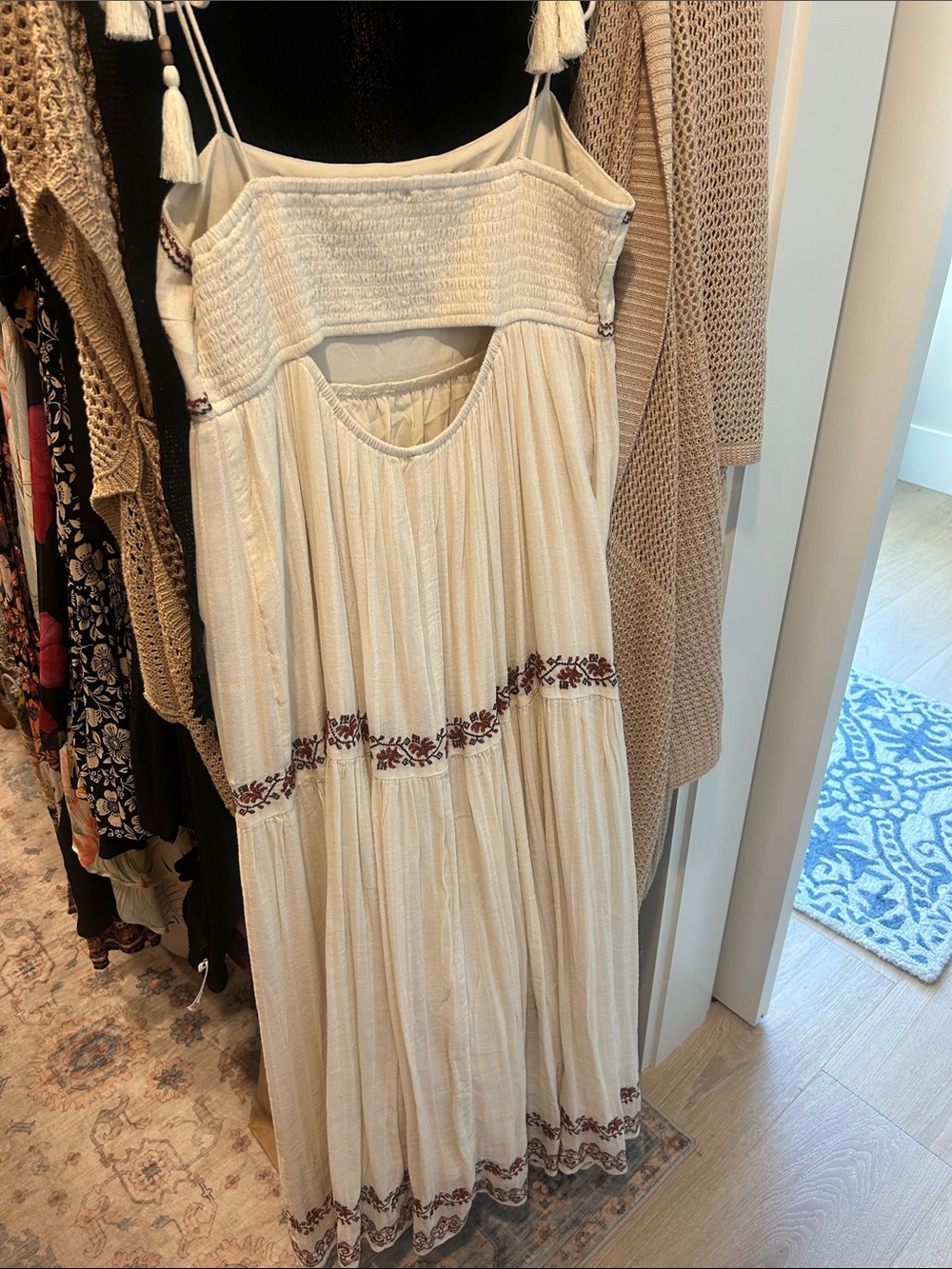 American Eagle Outfitters Cream Maxi Dress with Burgundy Embroidery - Picture 3 of 5